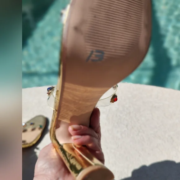 Dainty Minimal Gold Heels With Colorful Stones On Straps - Picture 10 of 14